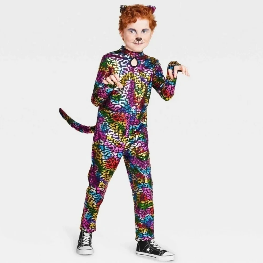 Child's Cat Rainbow Foil Jumpsuit Costume Small